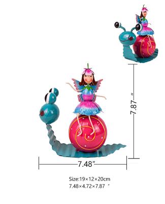 China Art Decor New Design Metal Craft Flower Fairy Girl Sitting on Caterpillar for Garden Decorar for sale