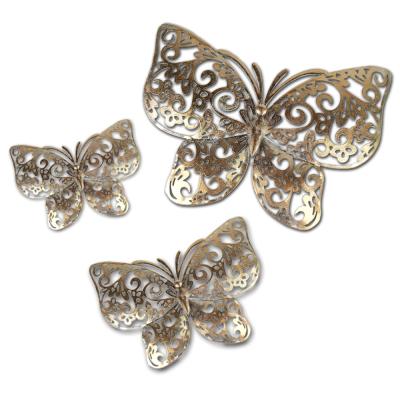 China Hot Selling Art Decor Butterfly Wall Sculpture Amazon Bronzing Art Wall Decor Hanging For Garden Living Room Decor for sale