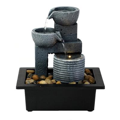 China Art Decor Tabletop Water Fountains Weathered Stone Like Pillarsand Waterfall Garden Living Room Decoration for sale