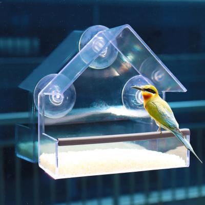 China Stored Acrylic Window Bird Feeders With Seed Tray Triangle Bird Feeders for sale