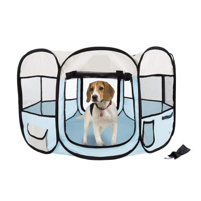 China Sustainable Pop Carrying Bag Portable Blue Metal Pet Playpen for sale