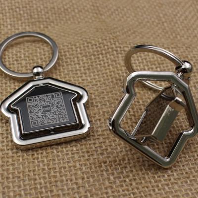 China Laser Engraving Logo / Epoxy Logo Printing Removing House Shape Two-Dimension Code Rotating Key Chain Key Ring for sale