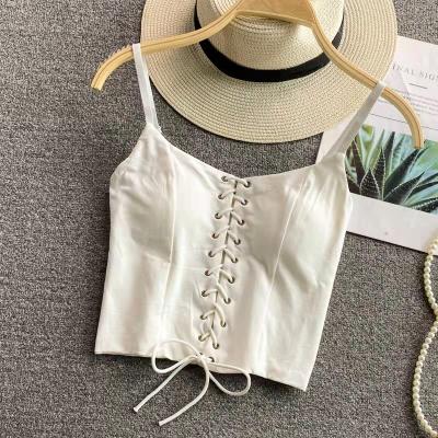 China New fashion girls summer breathable sleeveless boutique top solid tie slim top for girls for sale