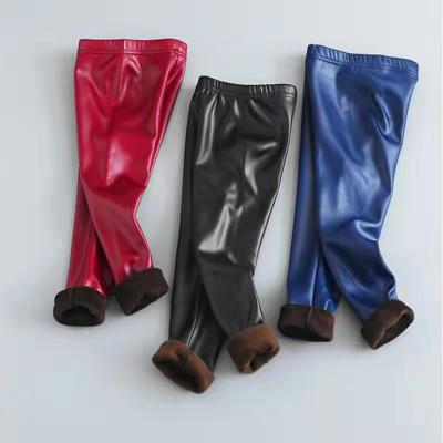 China New Fashion Breathable Debut Winter Autumn Girls Solid Thick Thin PU Long Pants Girls Trousers Hot Pants For Kids for sale