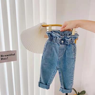 China New breathable fashion debut girls autumn denim pants boutique loose high waist long pants girls solid jeans for sale