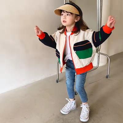 China Breathable newcomers debut girls coat fashion o-neck zipper patchwork jacket girls Korean kids coat for sale