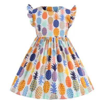 China Factory wholesale washable toddler girls summer dress fashion o-neck short sleeve cartoon printed cotton princess dress for kids for sale