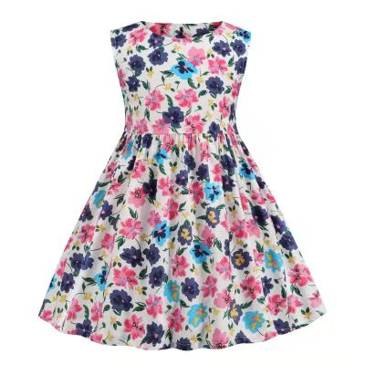 China Factory wholesale washable toddler girls summer dress fashion princess floral print sleeveless dress for kids for sale