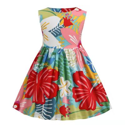 China Factory wholesale washable toddler girls summer dress fashion o-neck cotton sleeveless printed dress for kids for sale