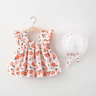 China Factory wholesale washable toddler girls summer dress fashion princess floral print adorable dress with hat for sale