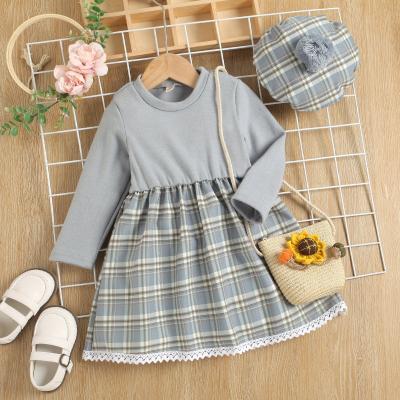 China New Fashion Washable Baby Girls Fall Dress Boutique Long Sleeve Plaid Lace Princess Dress For Kids 1-6T for sale