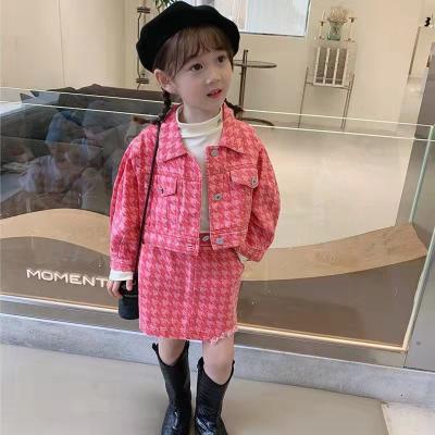 China New Casual Fashion Debut Girls Spring Clothing Set Boutique Turn-down Collar Long Sleeve Coat + Skirt 2 Piece Casual Set for sale