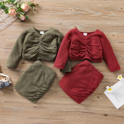 China New Fashion Girls Casual Infant Winter Autumn Long Sleeve V-Neck Sweater Top+Short Skirt 2 Piece Set For Kids 0-6T for sale