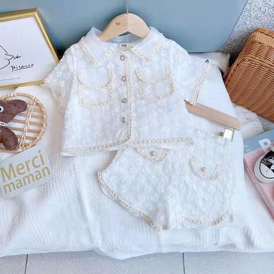 China New Fashion Casual Baby Girls Summer Clothing Set Boutique Short Sleeve Top + Short Pants Sweet 2 Piece Set For Kids for sale