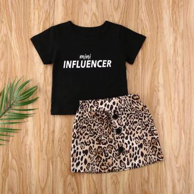 China 2021 New Summer Children's Casual Wear Euro Spring And Tops + Leopard Skirt 2 Pcs American Girls Clothes Set for sale