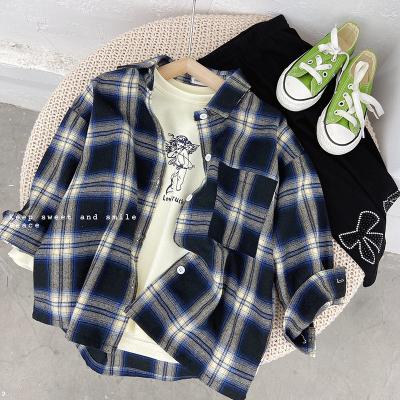 China New Fashion Breathable Baby Girls Spring Autumn Long Shirt Boutique Plaid Sleeve Turn-down Collar Shirt For Kids for sale