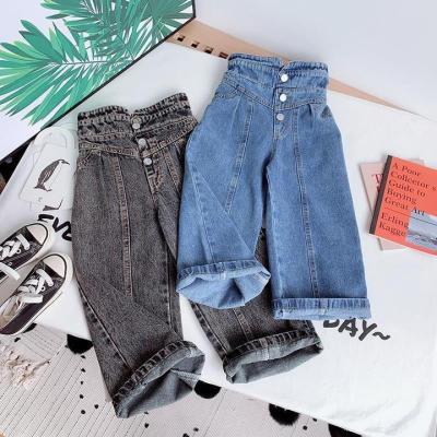 China New Fashion Girls Autumn Breathable Denim Pants Shapes High Waist Straight Wide Leg Long Denim Pants For Kids for sale