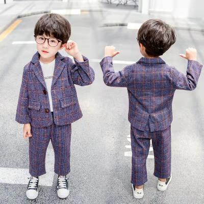 China ENGLAND STYLE new fashion debut boys blazer suit boutique turn-down single breasted solid collar plaid blazer + filters long 2 piece set for kids for sale