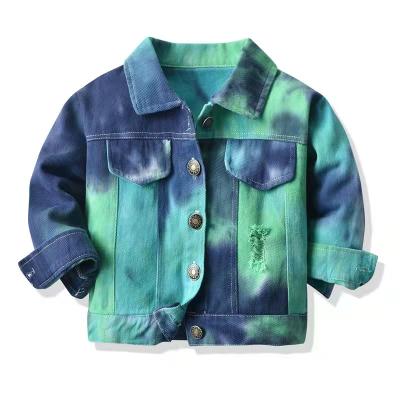 China New Fashion Breathable Debut Boys Girls Denim Jacket Boutique Single Breasted Tie Dyed Long Sleeve Denim Jacket Turn-Down Collar Denim Jacket for sale