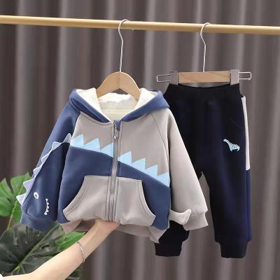 China New Casual Fashion Debut Boys Girls Winter Clothing Set Boutique Cartoon Long Sleeve Top + Long Thick Hooded Sports Pants 2pcs Set for sale