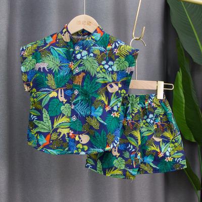 China Newcomer casual romper boys summer clothing set fashion loose floral print T-shirt short set and pans clothing for boys for sale