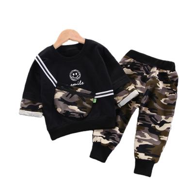 China Casual newcomers toddler boys fall clothing set long sleeve tops + camouflage long pants fashion 2 piece clothing set for kids for sale