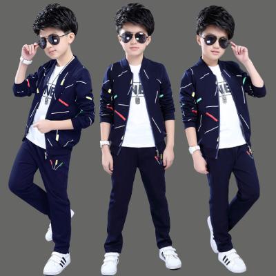 China New Fashion Casual Boys Spring 3 Piece Set Boys Autumn Fashion Long Sleeve Zipper Stripe Jacket Print Sports Suit Set For Kids for sale