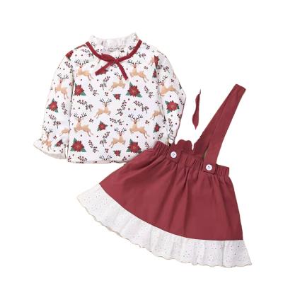 China Breathable Hot Sale Newborn O-Neck Instu Long Sleeve Cartoon Printed Top + Suspender Skirt 2 Piece Set For Infant Babies for sale