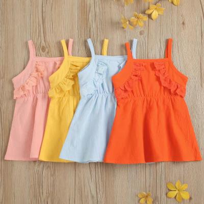 China New Fashion Washable Infant Babies Dress Boutique Lace Solid Sleeveless Dress For Newborn Babies for sale