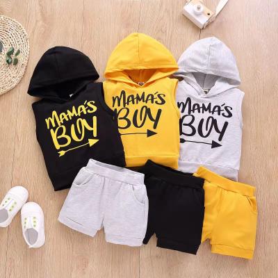 China INS Breathable Hot Sale Baby Boys Hoodie Set Fashion Infant Letter Printed Sleeveless Hooded + Short Pants 2 Piece Set For Kids for sale