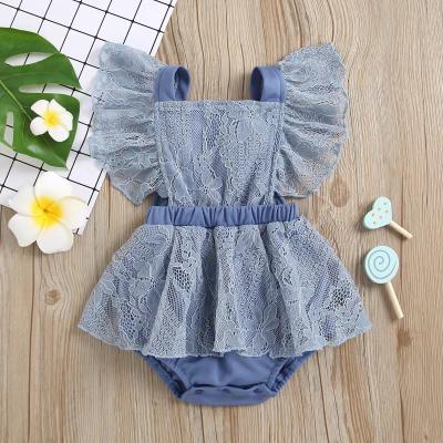 China 70% Cotton Europe and America Babies Solid Fashion Newborn Lace Backless Rompers for Infant Baby for sale