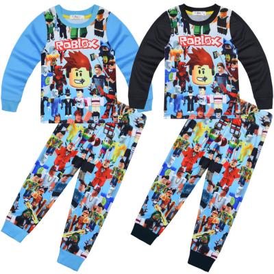 China Hot Sale Breathable Boys Pajamas Set Cartoon Roblox Printed Long Sleeve Tops And Long Pants 2 Pieces Pajamas Set For Kids for sale