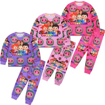 China Breathable newcomers toddler girls cartoon pajamas cocomelon long sleeve and long pants 2pcs for kids leisure wear for sale