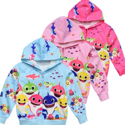 China Hot Selling Breathable Baby Girls Zipper Hooded Jacket Cartoon Shark Printed Coat For Girls for sale