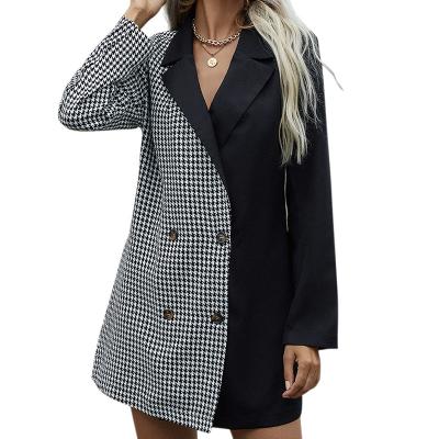 China New breathable boutique fashion ladies autumn coat Europe and American plaid women double breasted blazer coat for sale