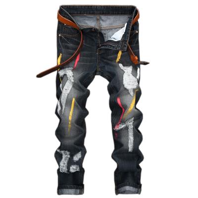 China Europe and America waterproof high quality classic style ripped straight washed jeans men's lattice pants trousers for sale