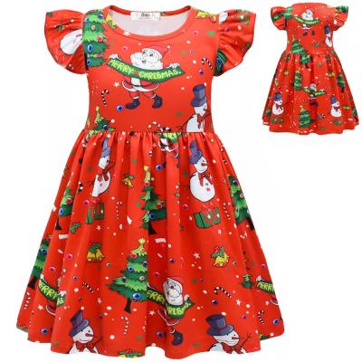 China New Arrivals Washable Baby Girls Christmas Dress Fashion Cartoon Printed Rocket Sleeve Milk Silk Princess Dress For Kids for sale