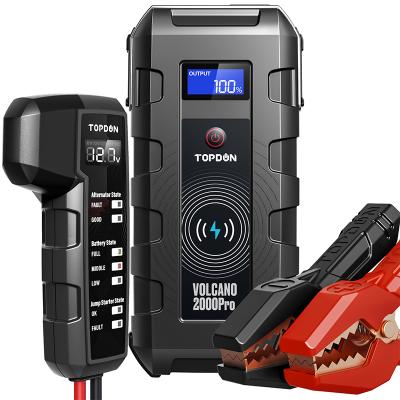 China Portable Car Jump Starter Plastic Battery Pack, TOPDON V2000PRO 12V Auto Battery Jumper 20800mAh Power Bank Radio Charger for sale