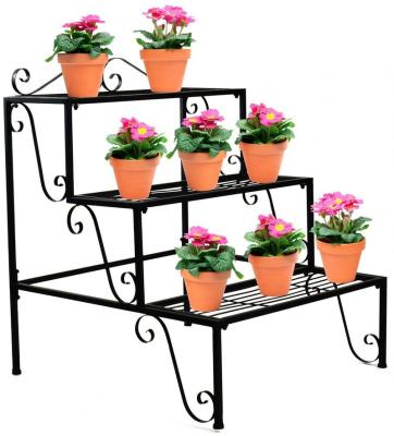 China Idyllic Simple Multi-Layer Two-Piece Office Multi-Layer Indoor Balcony Living Room Wrought Iron Flower Rack Space-Saving Shelf for sale