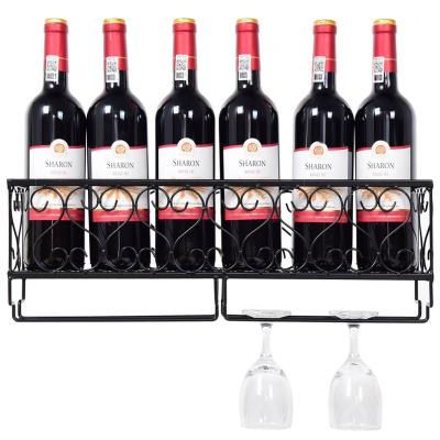 China Wine Hanging Rack (Other) Adjustable Wall Mounted Rack Wine Glass 2 Layer Rack Family Living Room Kitchen Wooden Floating Display for sale