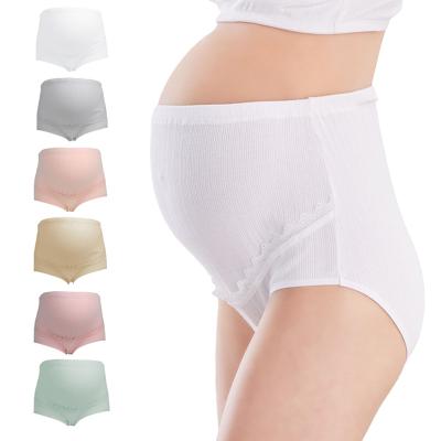 China Women's Postpartum Bump Briefs High Waisted Pregnancy Underwear Cotton Breathable Lace Maternity Panties Lace Up Underwear Pregnant Panties for sale