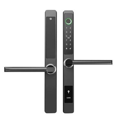 China 2022 TTLock BLE Home Super Slim Waterproof IP 65 Exterior Door Smart Sliding Door Fingerprint Aluminum Door Lock for sale