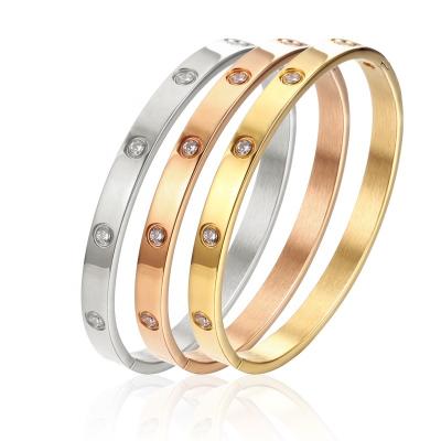 China With Women's 316L Stainless Steel Jewelry Ladies Crystal Stone Cuff Bracelet & Bangles Zircon Engraved Love Screw Bracelet for sale