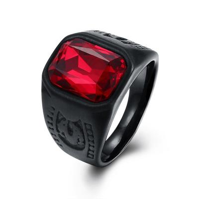 China FASHIONABLE Man's Red Crystal Stone Black Plated Stainless Steel Ring for sale