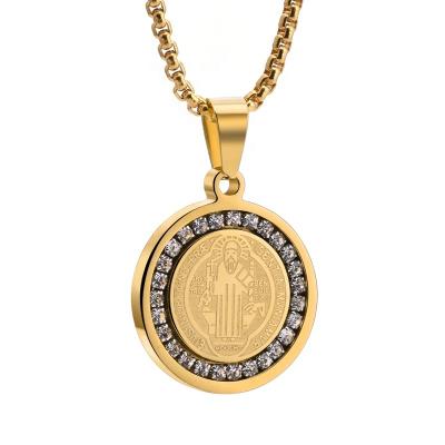 China Religious San Benito Cubic Zircon Pendant Stainless Steel St Benedict Medal Catholic Pendant Religious Jewelry for sale