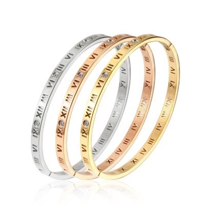 China Nickel Free Stainless Steel 2020 Trendy Simple Rose Gold Roman Numeral Bangle Bracelet for sale