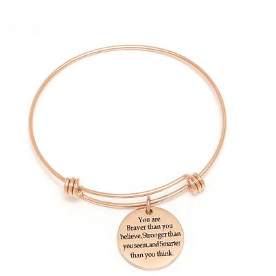 China Stylish Adjustable Stainless Steel Charm Inspiration Wire Bangle Bracelet for sale