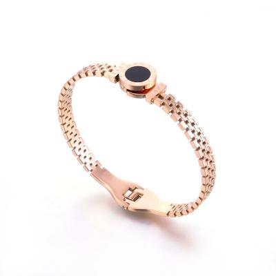 China Fashion Rose Gold Stainless Steel Roman Number Cuff Bangle Bracelet for sale