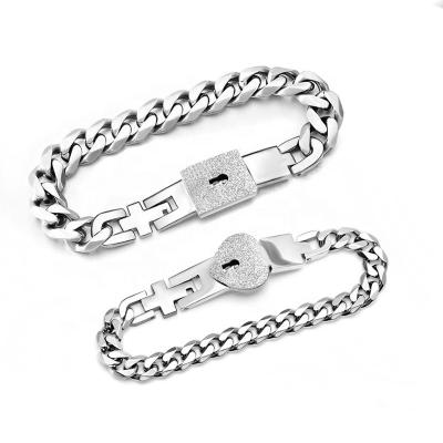 China Couple bracelet set elegant magnetic lock bracelet couples bracelet and necklace silver main his and hers bracelets couples bracelet for sale