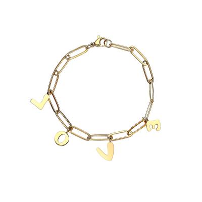 China Cute Tasty Handmade Bracelet 18k Gold Plated Stainless Steel Adjustable Delicacy Handmade Chain Bracelet With Charms LOVE Letter for sale